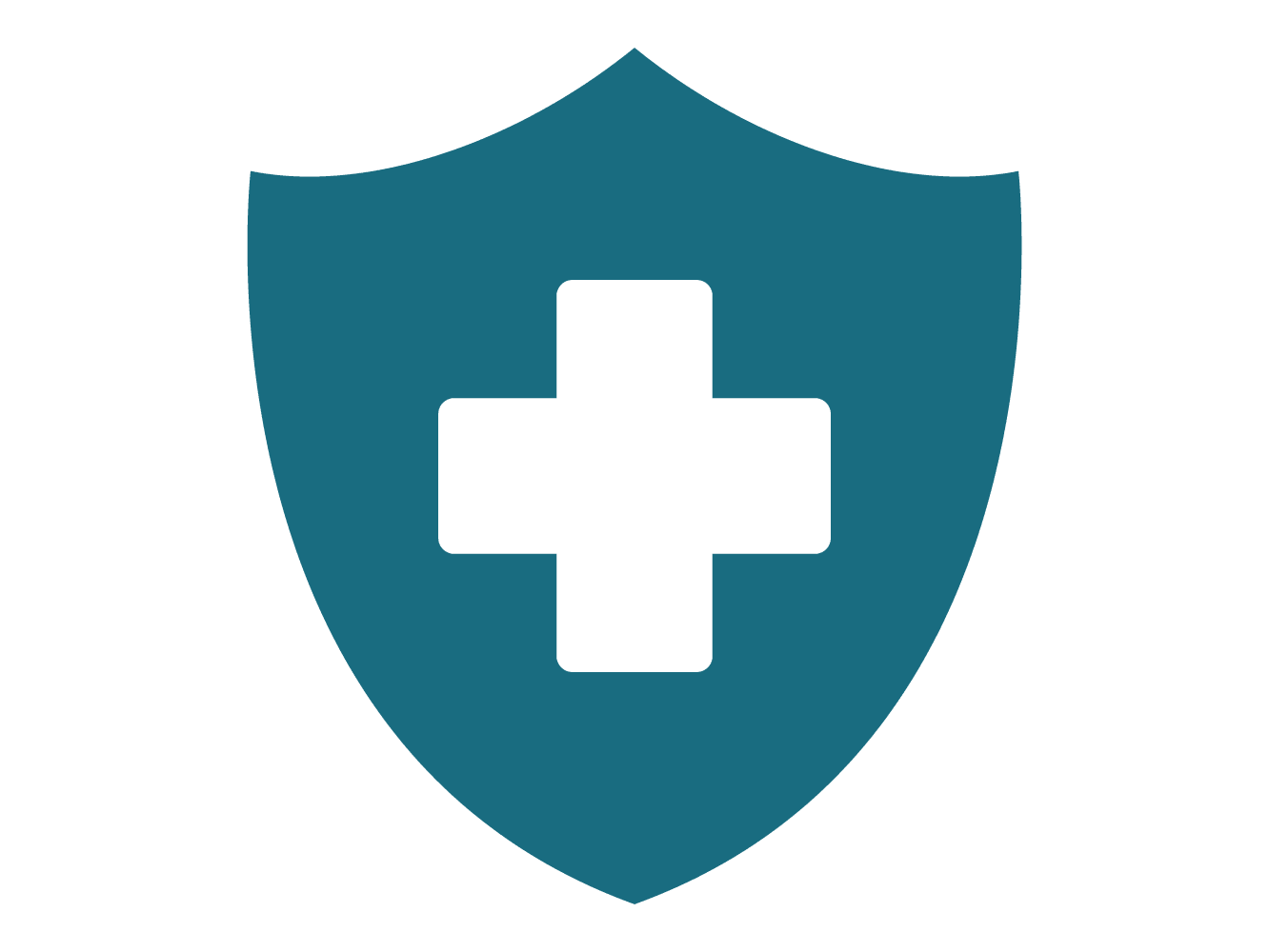 A teal shield icon with a white plus sign in the center.